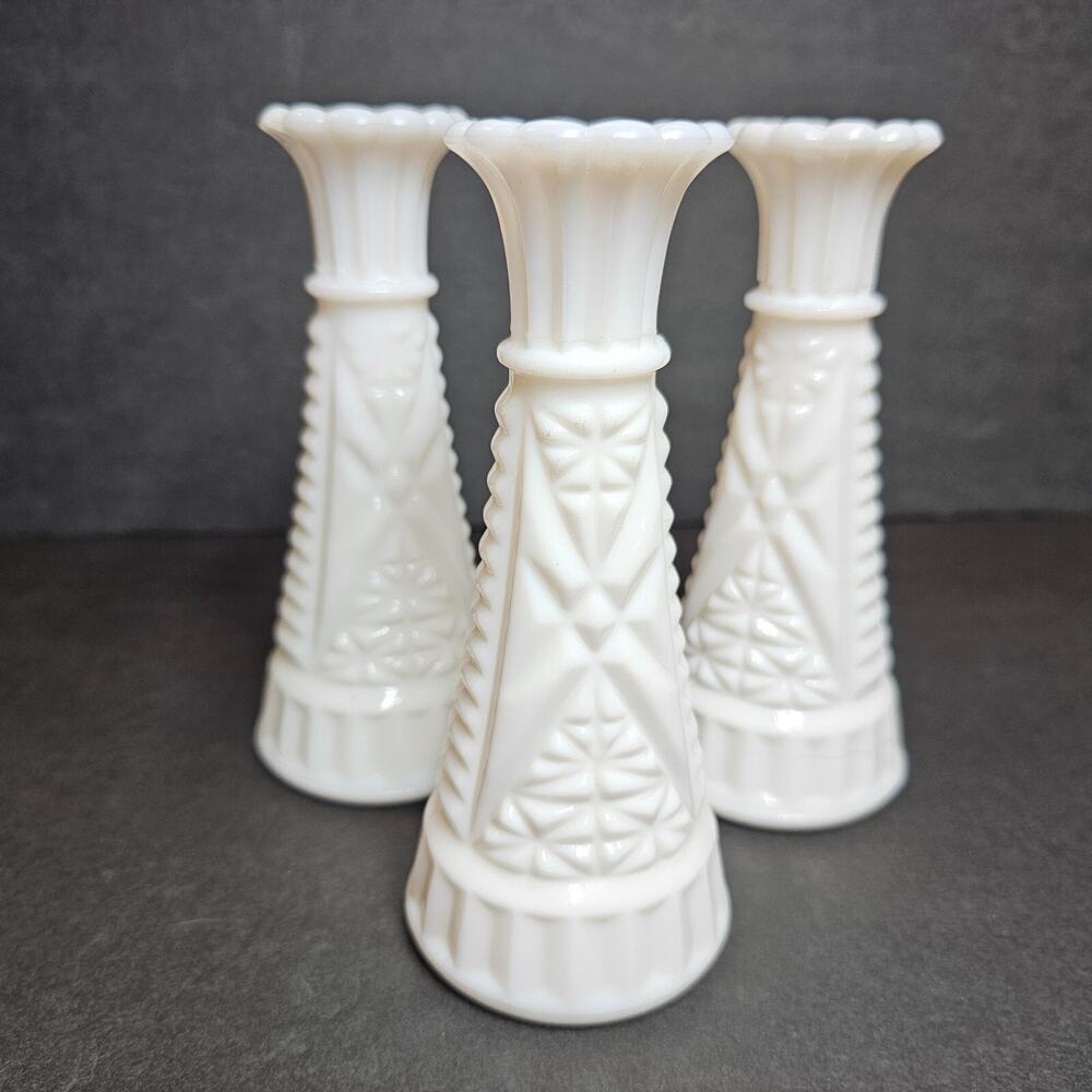 Stars and Bars Anchor Hocking Milk Glass Bud Vase 6" Lot of 3 Wedding Vintage